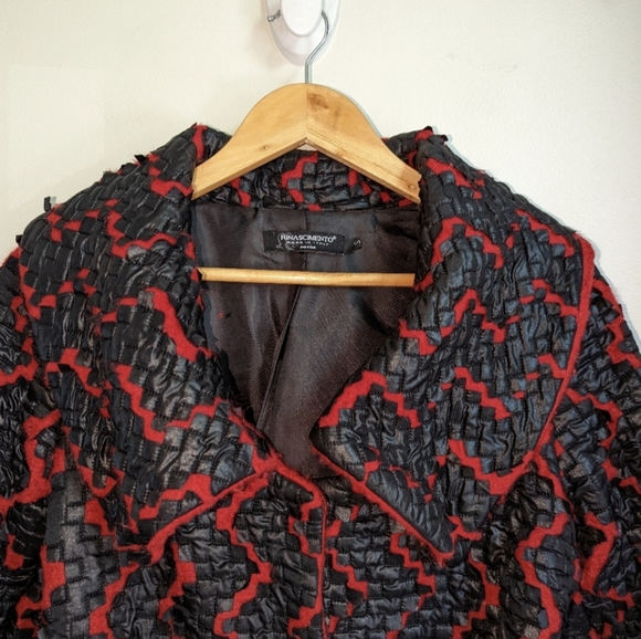 RINASCIMENTO • Italian Red & Black Boiled Wool Artsy Belted Coat Size Small - Picture 3 of 14